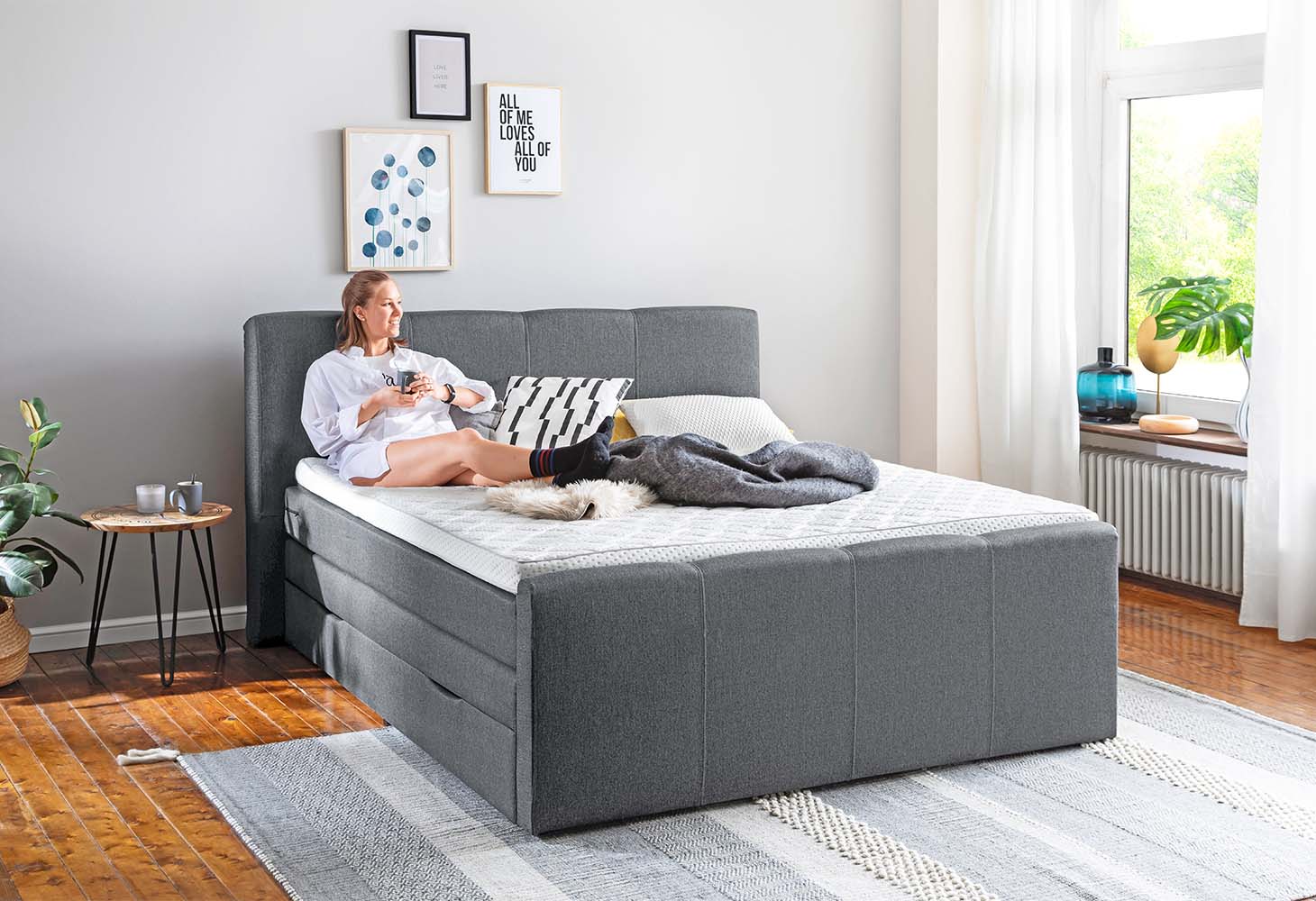 MÖBELSCHAU Boxspringbett anthrazit