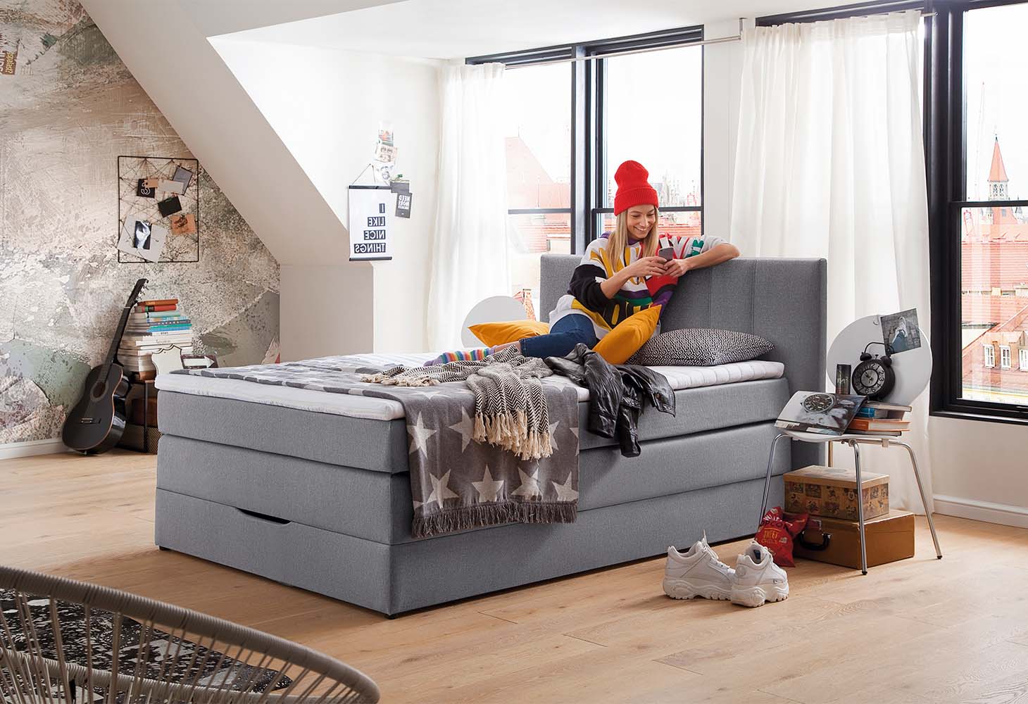 MÖBELSCHAU Boxspringbett Grau