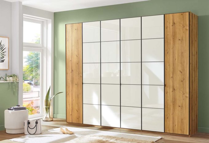 MÖBELSCHAU Drehtürenschrank eiche Bianco Nachbildung