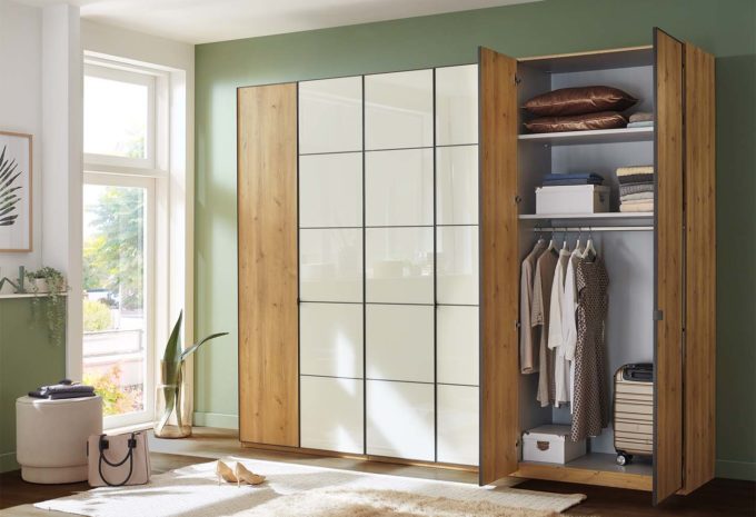 MÖBELSCHAU Drehtürenschrank eiche Bianco Nachbildung