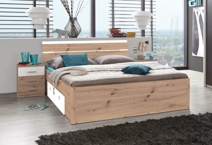 MÖBELSCHAU Funktionsbett Montana Oak Nachbildung / graphit