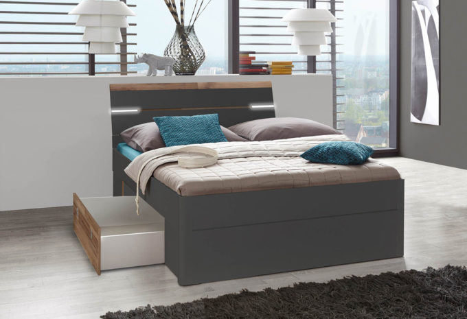 MÖBELSCHAU Funktionsbett Montana Oak Nachbildung / graphit