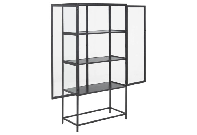 MÖBELSCHAU Vitrine schwarz lackiert, Esche schwarz Nachbildung