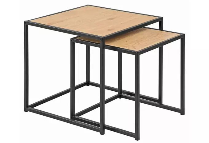 MÖBELSCHAU Beistelltisch Metall schwarz lackiert, Wildeiche Nachbildung