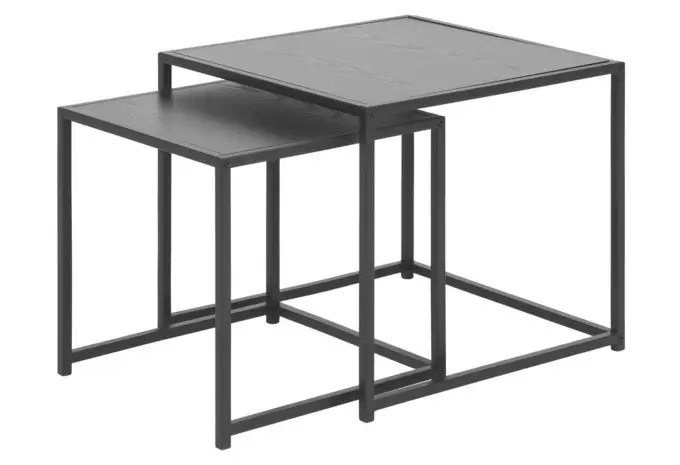 MÖBELSCHAU Beistelltisch Metall schwarz lackiert, Esche schwarz Nachbildung
